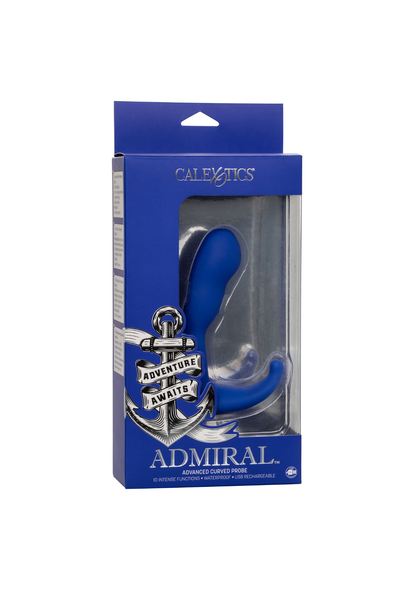 Stimulator Anal Admiral Advanced Curved Probe, 10 Moduri Vibratii, Functie Memorie, Silicon, USB, Albastru, 12.5 cm, #11, Erotic24.ro