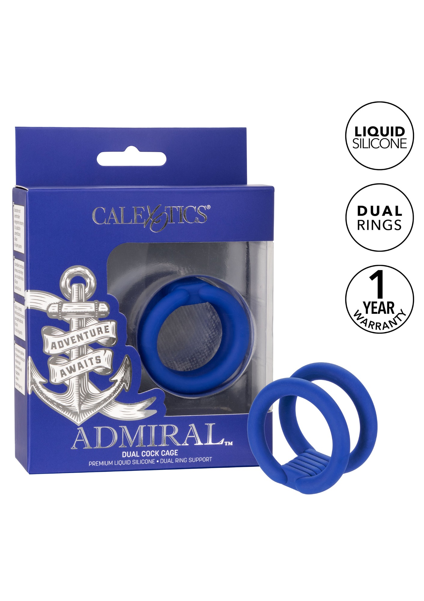 Inel de Penis Admiral Dual Cock Cage Silicon Lichid Albastru, #10, Erotic24.ro
