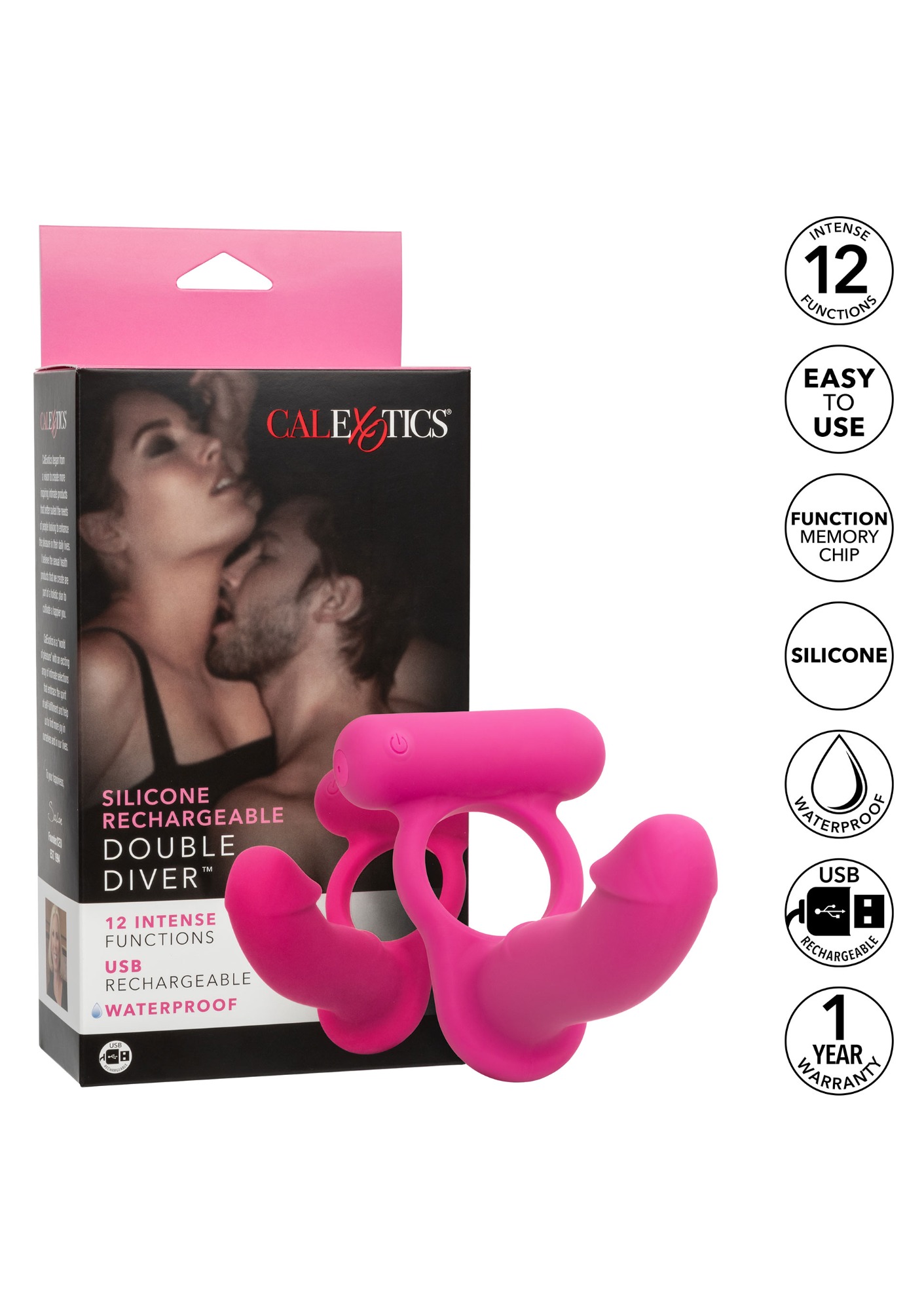 Inel de Penis cu Stimulator Anal Double Diver, 12 Moduri Vibratii, Functie Memorie, Silicon, USB, Roz, #11, Erotic24.ro