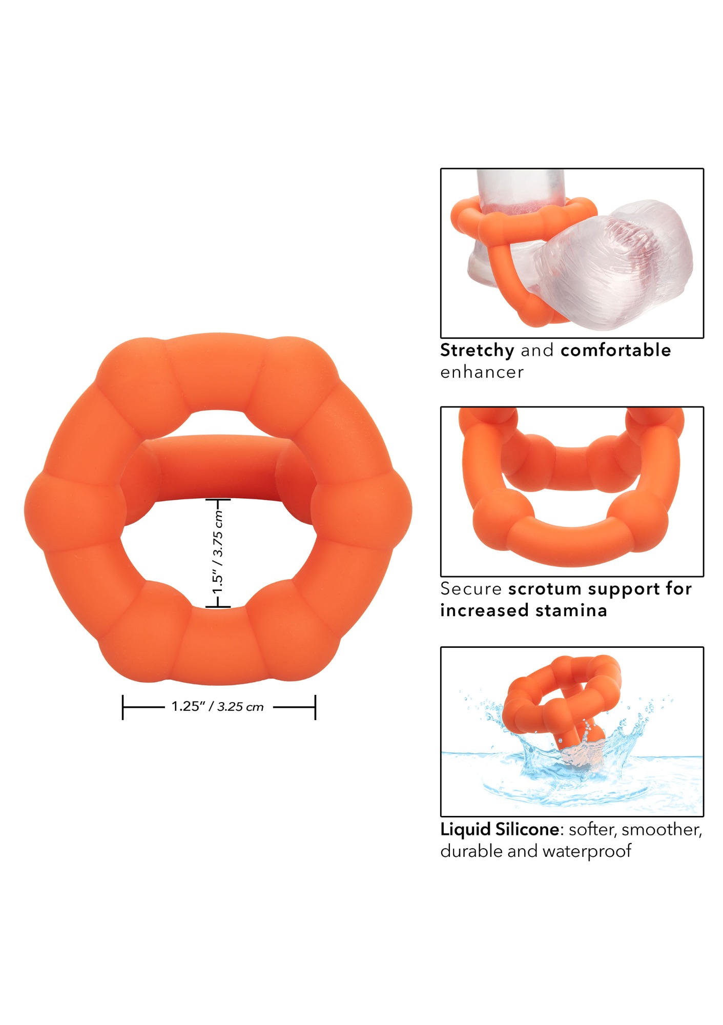 Inel de Penis si Testicule Alpha All Star, Silicon Lichid, Portocaliu, Nr. 7, Erotic24.ro