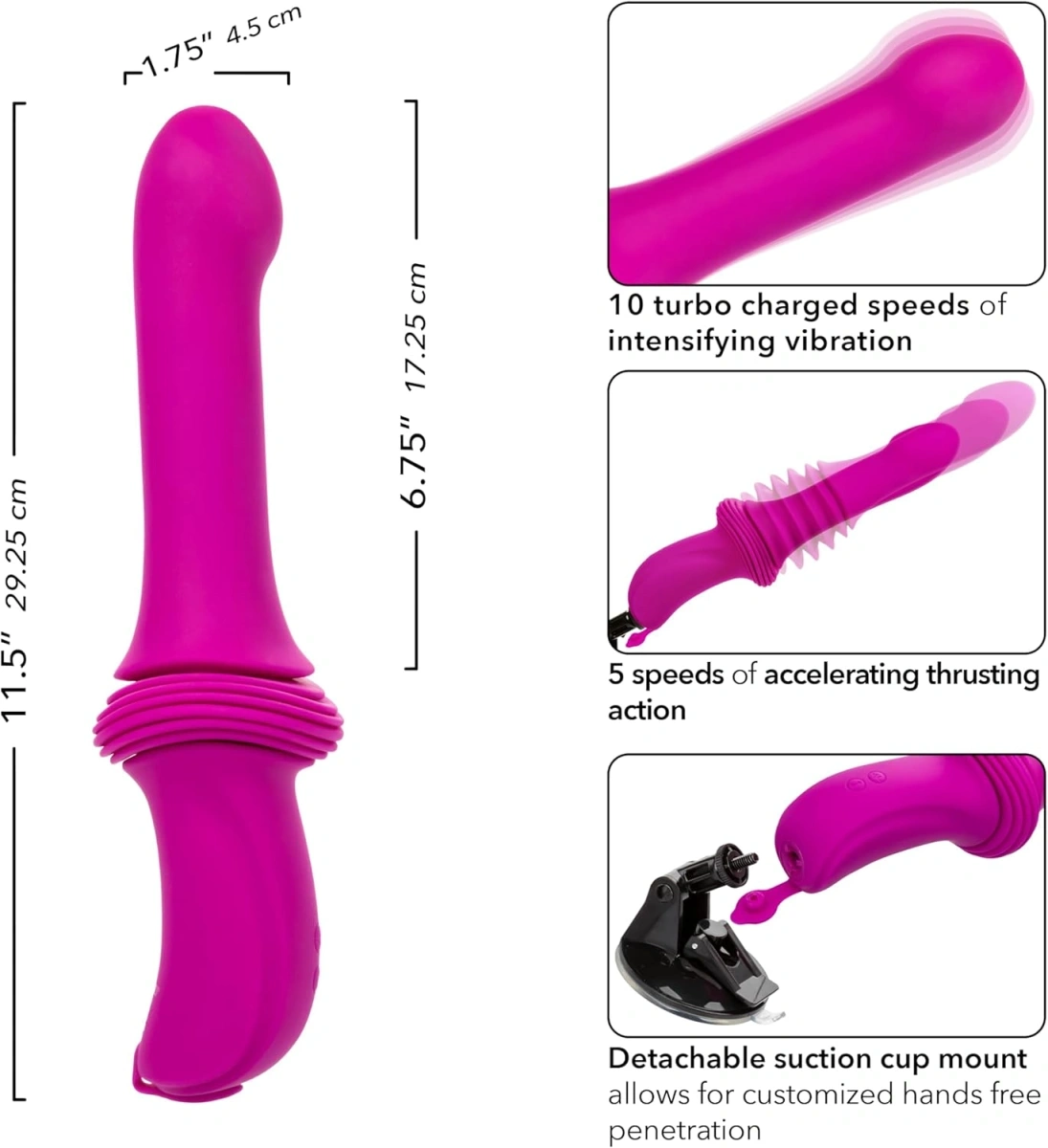 Vibrator Overdrive  Smooth Thruster, Remote Control, Silicon, USB, Roz, 29.2 cm, #2, Erotic24.ro