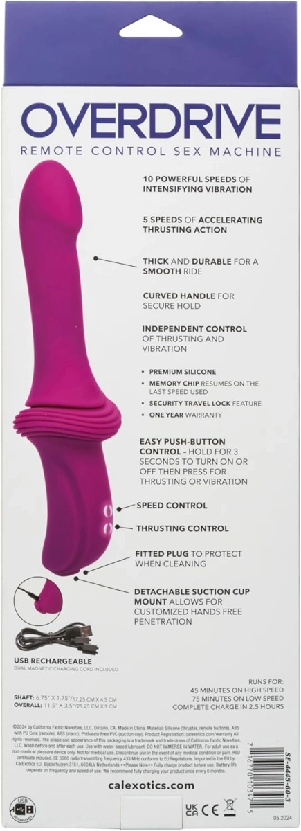 Vibrator Overdrive  Smooth Thruster, Remote Control, Silicon, USB, Roz, 29.2 cm, #5, Erotic24.ro