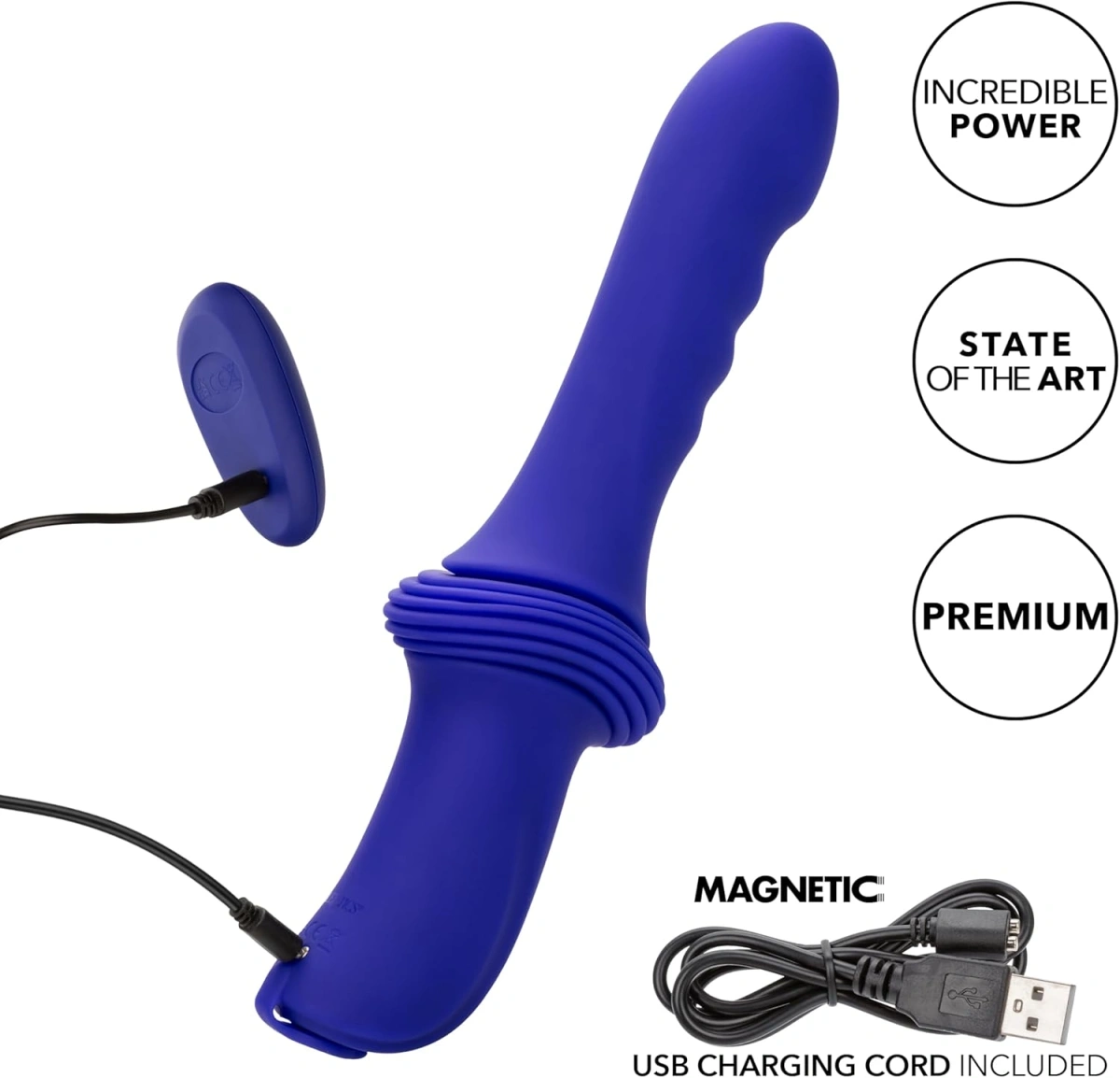 Vibrator Overdrive Ridged Thruster, Remote Control, Silicon, USB, Albastru, 29.2 cm, Nr. 3, Erotic24.ro