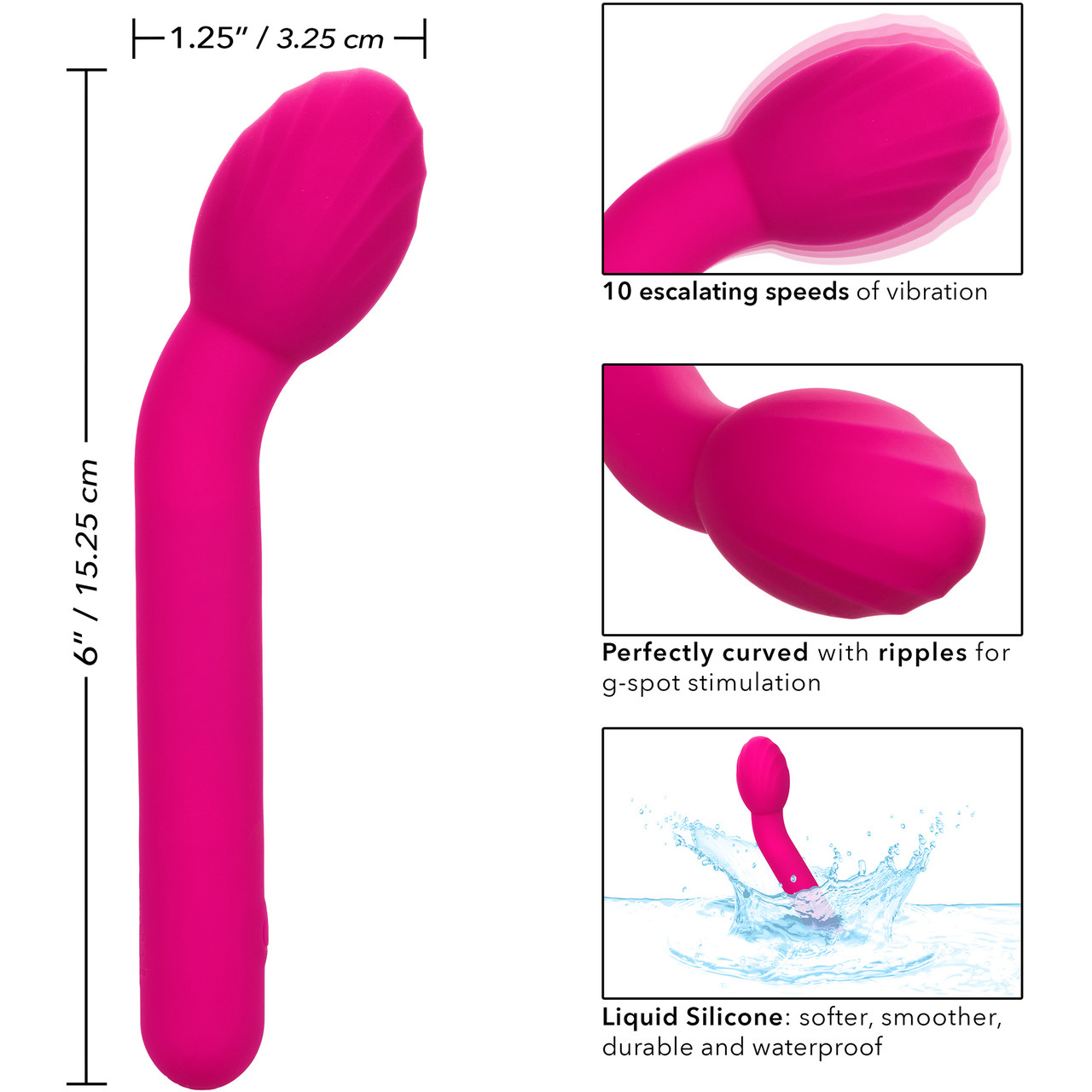 Vibrator Punctul G Bliss Mini Tulip, 10 Moduri Vibratii, Silicon Lichid, USB, Roz, 15.2 cm, #7, Erotic24.ro