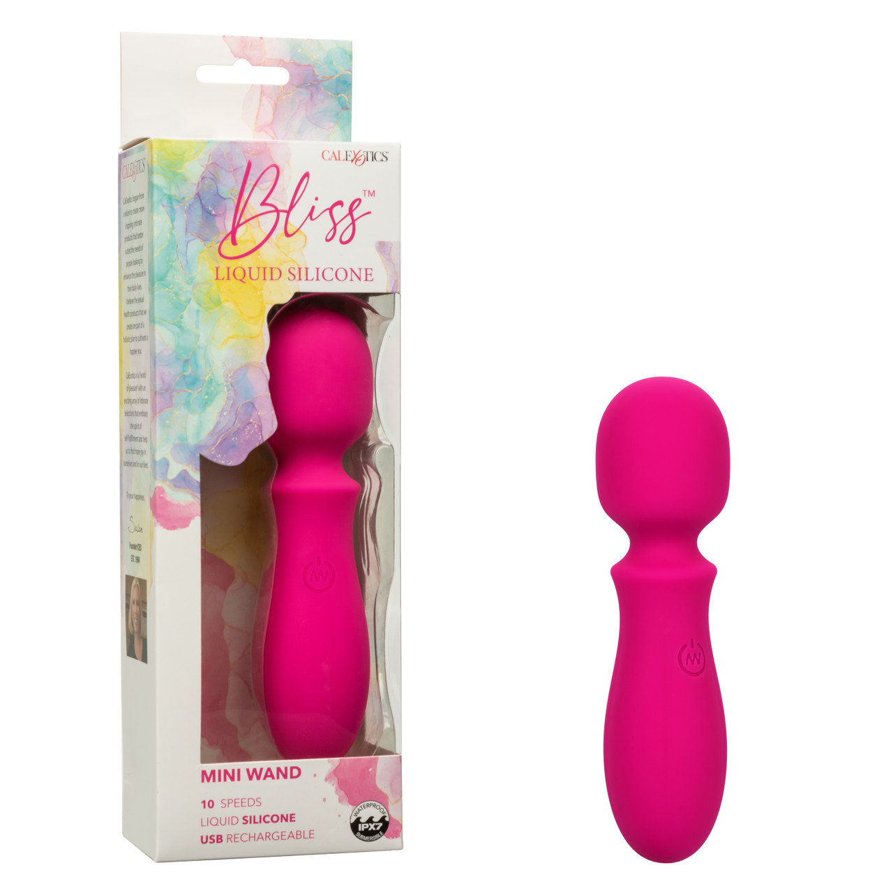 Vibrator Mini Wand Bliss, 10 Viteze Vibratii, Silicon Lichid, USB, Roz, 14 cm, #7, Erotic24.ro