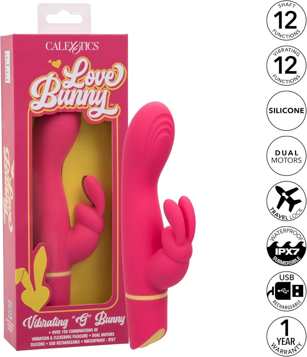 Vibrator Love Bunny Vibrating G, 12 Moduri Vibratii, Silicon, USB, Roz, 19 cm, Nr. 4, Erotic24.ro