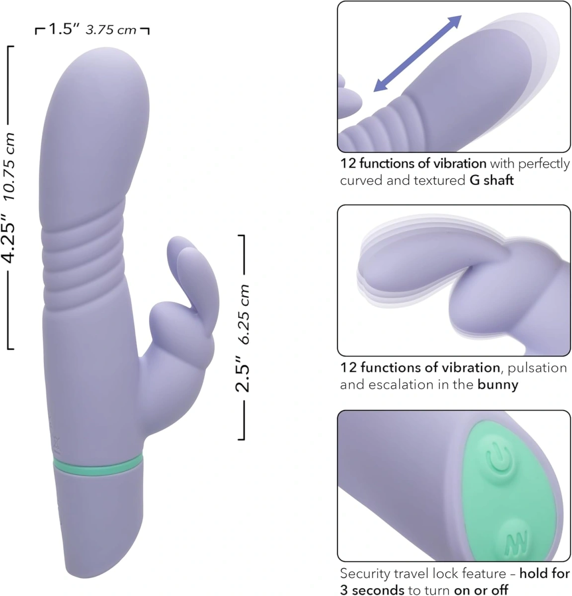 Vibrator Love Bunny, 12 Moduri Impingere, 12 Moduri Vibratii, Silicon, USB, Mov, 19 cm, Nr. 2, Erotic24.ro