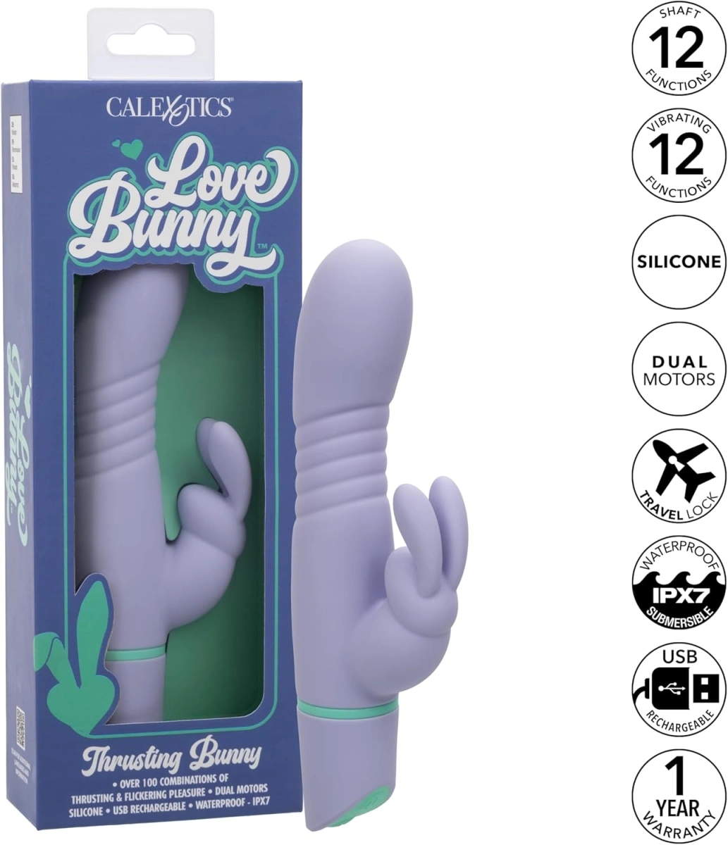 Vibrator Love Bunny, 12 Moduri Impingere, 12 Moduri Vibratii, Silicon, USB, Mov, 19 cm, Nr. 4, Erotic24.ro