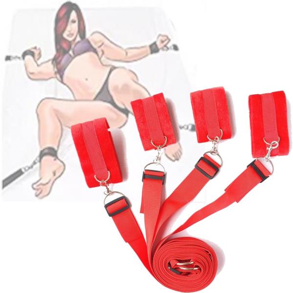 Set Bed Restraint Maini si Picioare pentru Pat Rosu Guilty Toys, #1, Erotic24.ro