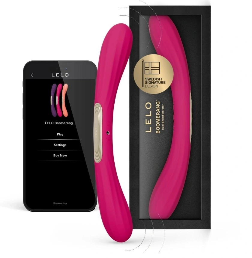 Vibrator Dublu Lelo BOOMERANG, Control Aplicatie Mobila, Silicon, USB, Roz, 28.1 cm, Nr. 1, Erotic24.ro