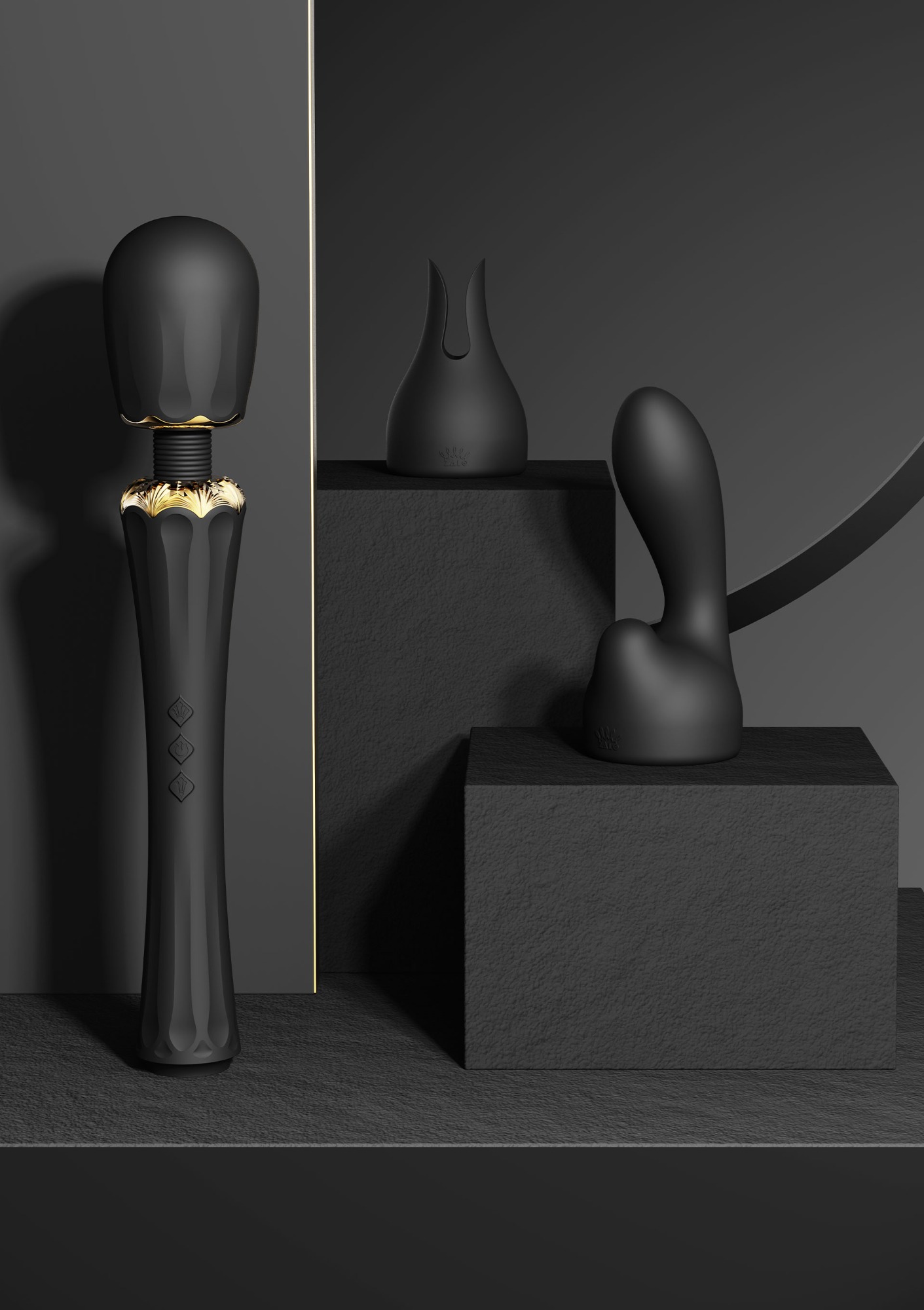 Vibrator Kyro Best Wand + 2 Atasamente Silicon Negru 29.1 cm, #10, Erotic24.ro