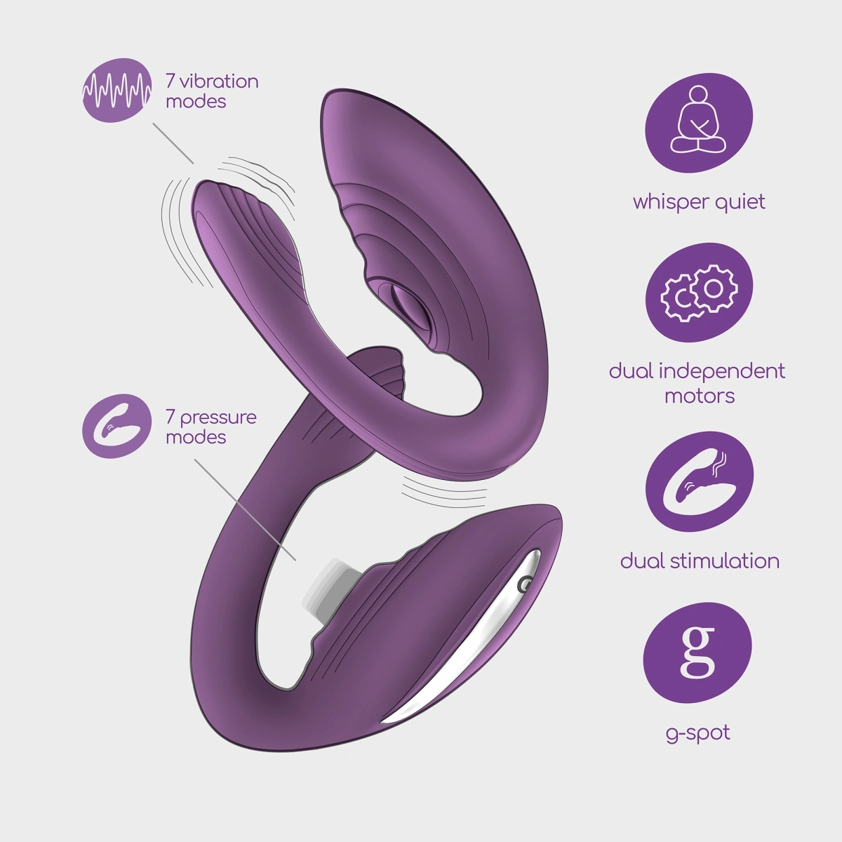 Stimulator Crushious Pleasuriser+Lubrifiant 50 ml, 7 Moduri Vibratii, 7 Moduri Tapare, Silicon, USB, Mov, #9, Erotic24.ro