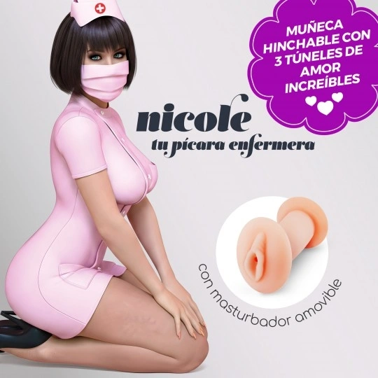 Papusa Gonflabila Crushious Nicole La Enfermera cu Masturbator, 3 Puncte de Penetrare, 1.55 m, #1, Erotic24.ro