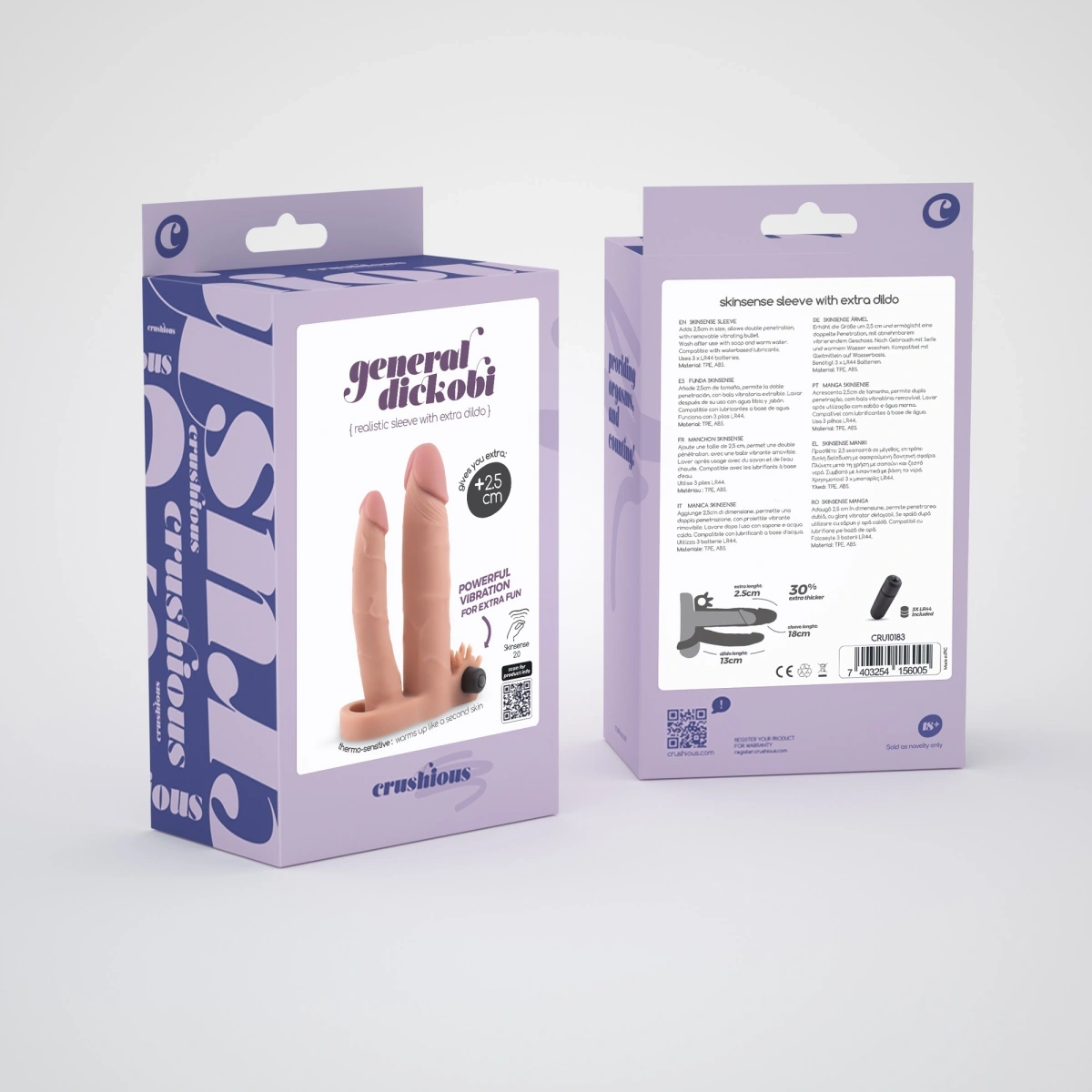 Prelungitor Dublu de Penis Crushious General Dickobi cu Vibratii, TPE, Natural, 18 cm, Nr. 9, Erotic24.ro