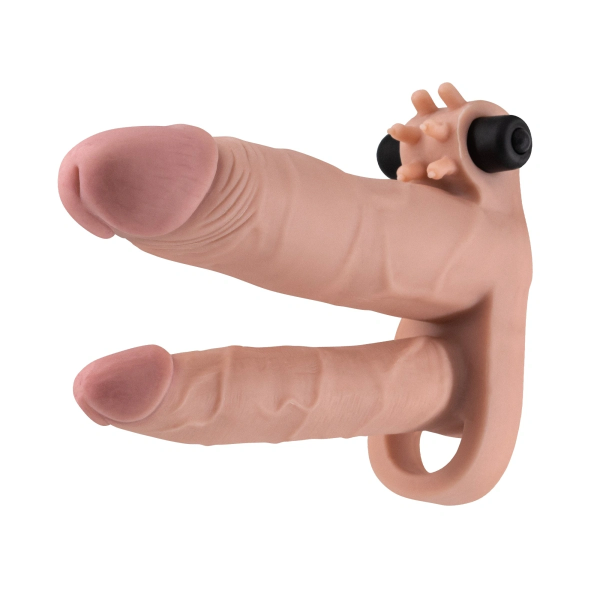 Prelungitor Dublu de Penis Crushious General Dickobi cu Vibratii, TPE, Natural, 18 cm, Nr. 6, Erotic24.ro