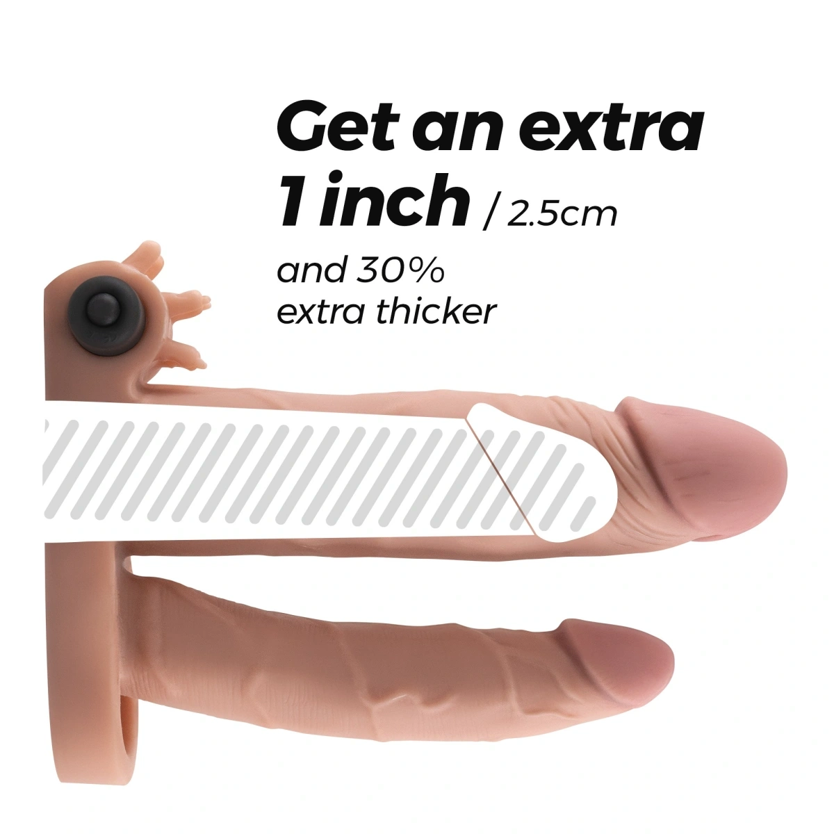 Prelungitor Dublu de Penis Crushious General Dickobi cu Vibratii, TPE, Natural, 18 cm, Nr. 5, Erotic24.ro