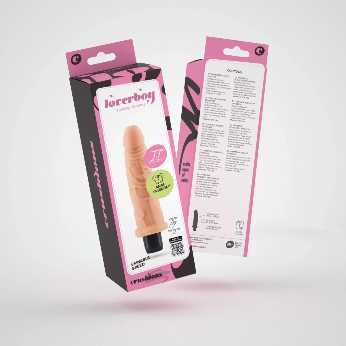 Vibrator Realist Crushious Loverboy, Multispeed, TPE, Natural, 19.5 cm, #8, Erotic24.ro