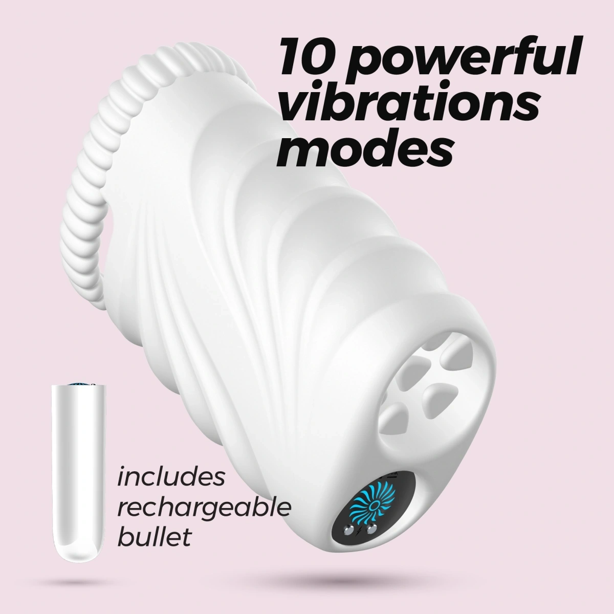 Masturbator Crushious Nautilus cu Glont Vibrator, 10 Moduri Vibratii, TPE, USB, Alb, Nr. 11, Erotic24.ro