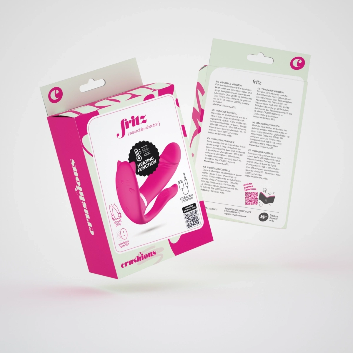 Stimulator Wearable Crushious Fritz, Remote Control, 9 Moduri Vibratii, Functie Incalzire, Silicon, USB, Roz, 14 cm, #11, Erotic24.ro