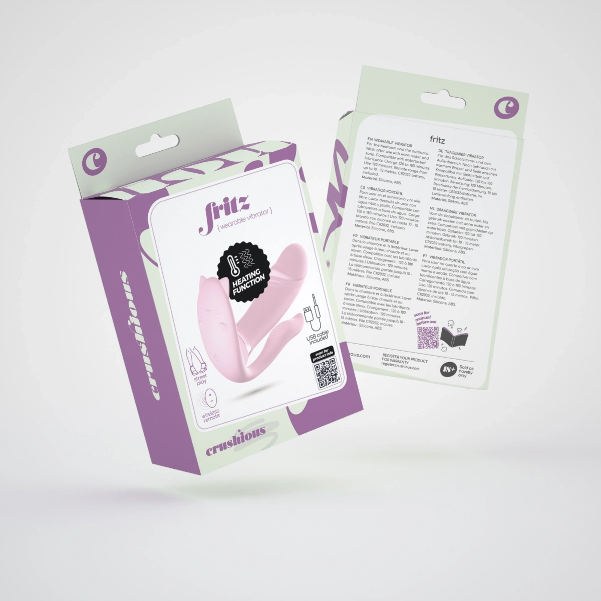 Stimulator Wearable Crushious Fritz, Remote Control, 9 Moduri Vibratii, Functie Incalzire, Silicon, USB, Roz Deschis, 14 cm, #11, Erotic24.ro