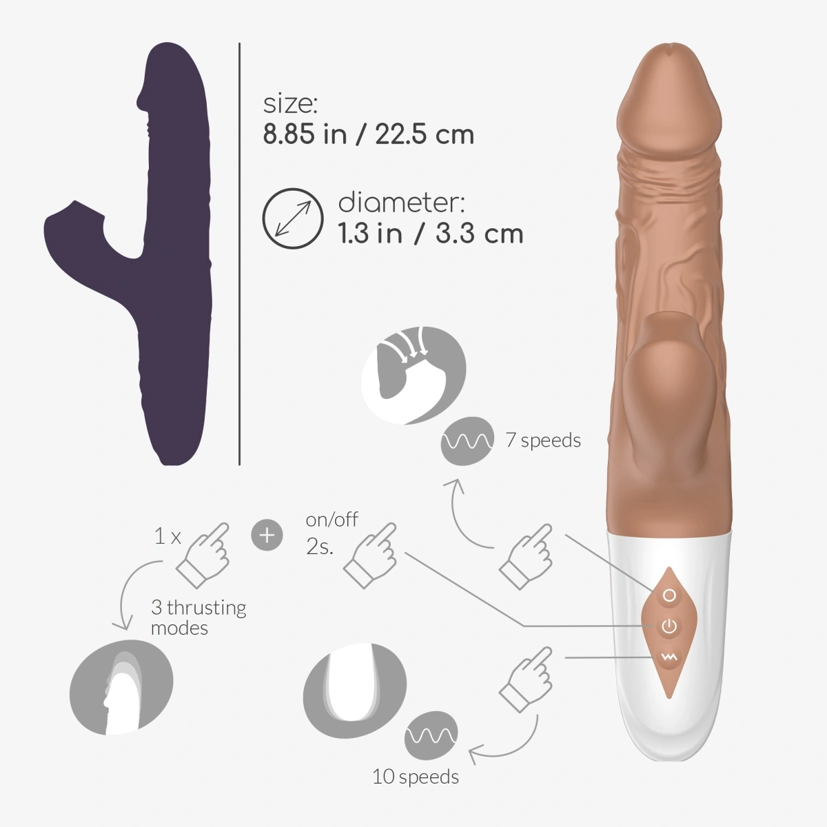 Vibrator Rabbit Crushious El Matador, Functii de Impingere, Suctiune, Vibratii, Silicon, USB, Maro, 22.5 cm, #8, Erotic24.ro