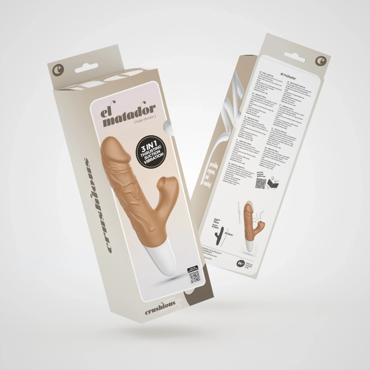 Vibrator Rabbit Crushious El Matador, Functii de Impingere, Suctiune, Vibratii, Silicon, USB, Maro, 22.5 cm, #10, Erotic24.ro
