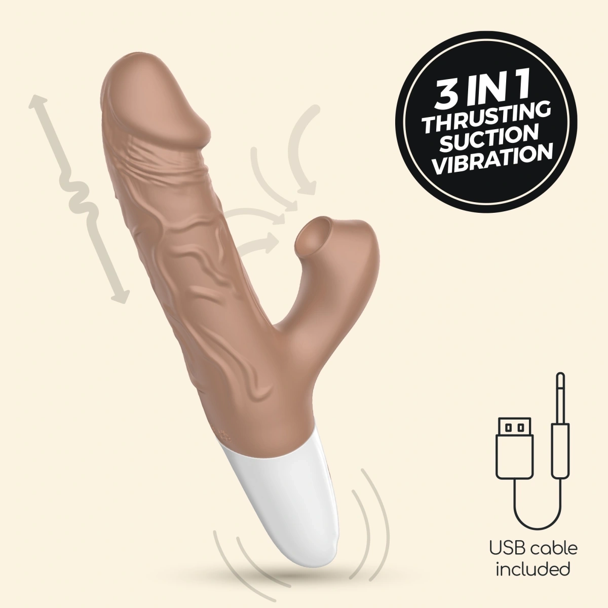 Vibrator Rabbit Crushious El Matador, Functii de Impingere, Suctiune, Vibratii, Silicon, USB, Maro, 22.5 cm, #9, Erotic24.ro