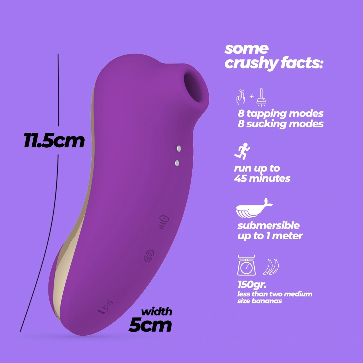 Stimulator Crushious 2 in 1 Supernova, 8 Moduri Tapare, 8 Moduri Suctiune, Silicon, USB, Mov, #10, Erotic24.ro