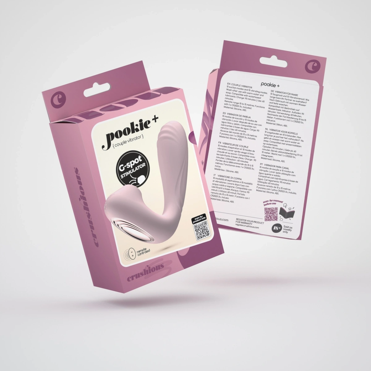 Stimulator Crushious Pookie, Remote Control, 10 Moduri Vibratii, 10 Moduri Suctiune, Silicon, USB, Roz, 12.5 cm, #11, Erotic24.ro