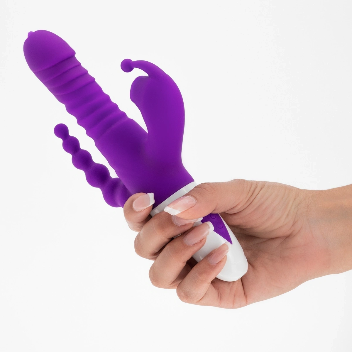 Vibrator Triplu Crushious Wrangler, Functii de Vibratii, Impingere, Suctiune, Silicon, USB, Mov, 23 cm, #10, Erotic24.ro