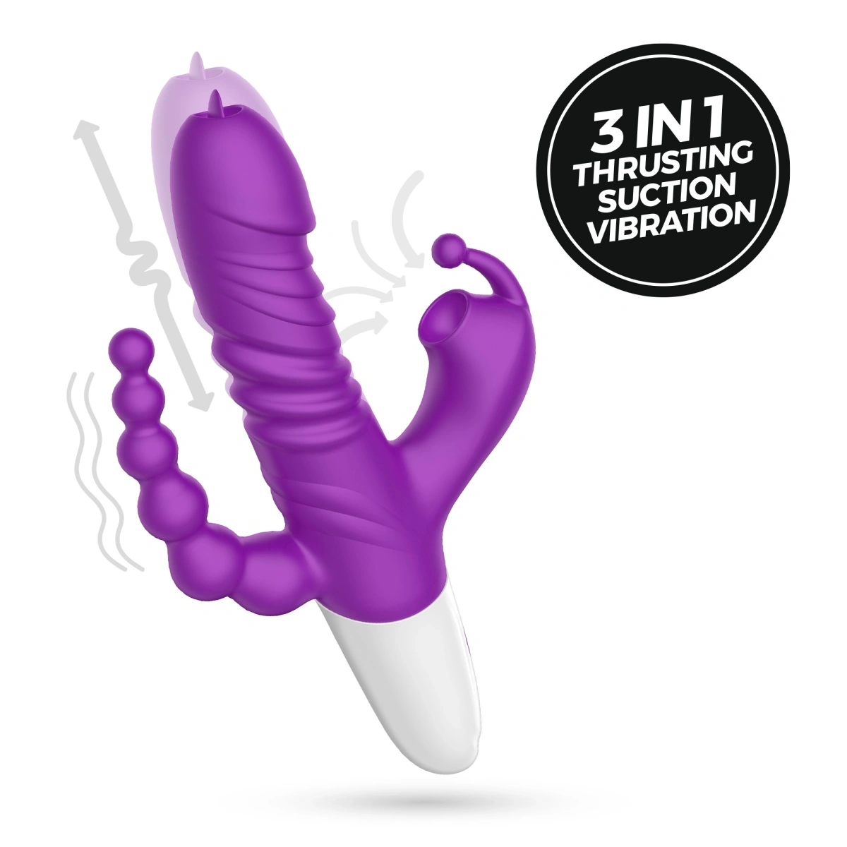 Vibrator Triplu Crushious Wrangler, Functii de Vibratii, Impingere, Suctiune, Silicon, USB, Mov, 23 cm, #1, Erotic24.ro