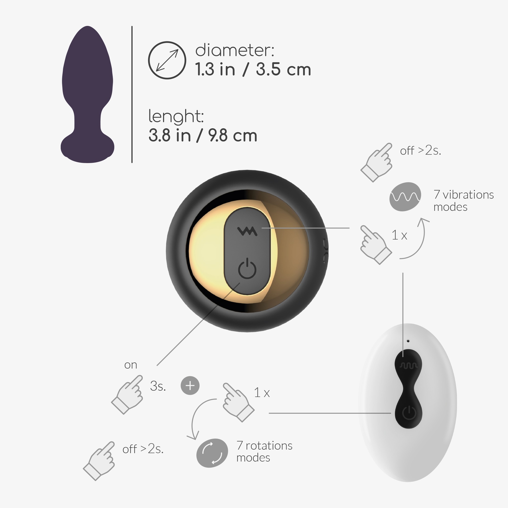 Dop Anal Twister Remote Control, 7 Moduri Vibratii, 7 Moduri Rotatii, Silicon, USB, Negru, 9.6 cm, #9, Erotic24.ro