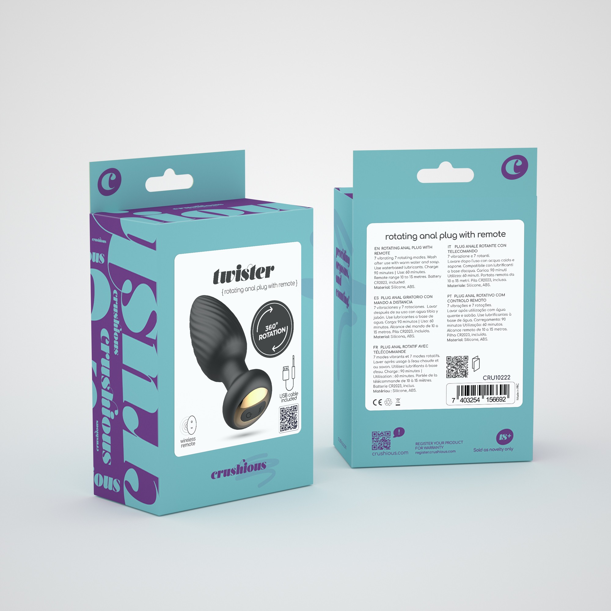Dop Anal Twister Remote Control, 7 Moduri Vibratii, 7 Moduri Rotatii, Silicon, USB, Negru, 9.6 cm, #11, Erotic24.ro