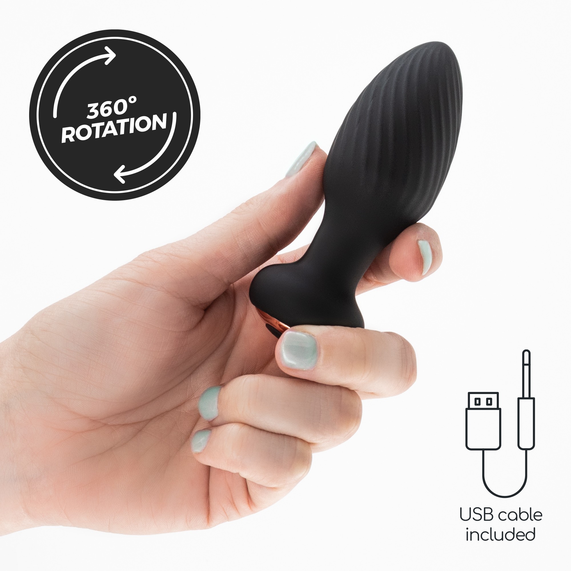 Dop Anal Twister Remote Control, 7 Moduri Vibratii, 7 Moduri Rotatii, Silicon, USB, Negru, 9.6 cm, #6, Erotic24.ro