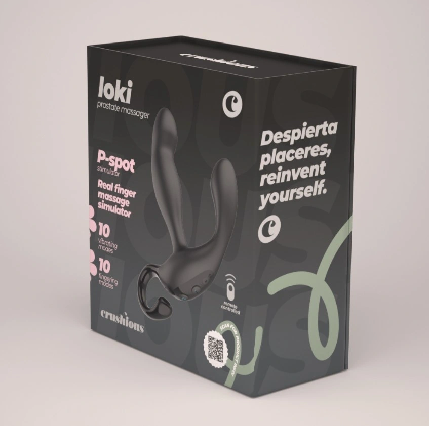 Stimulator Prostata Crushious Loki, Remote Control, 20 Functii Stimulatoare, Silicon, USB, Negru, 13 cm, #11, Erotic24.ro
