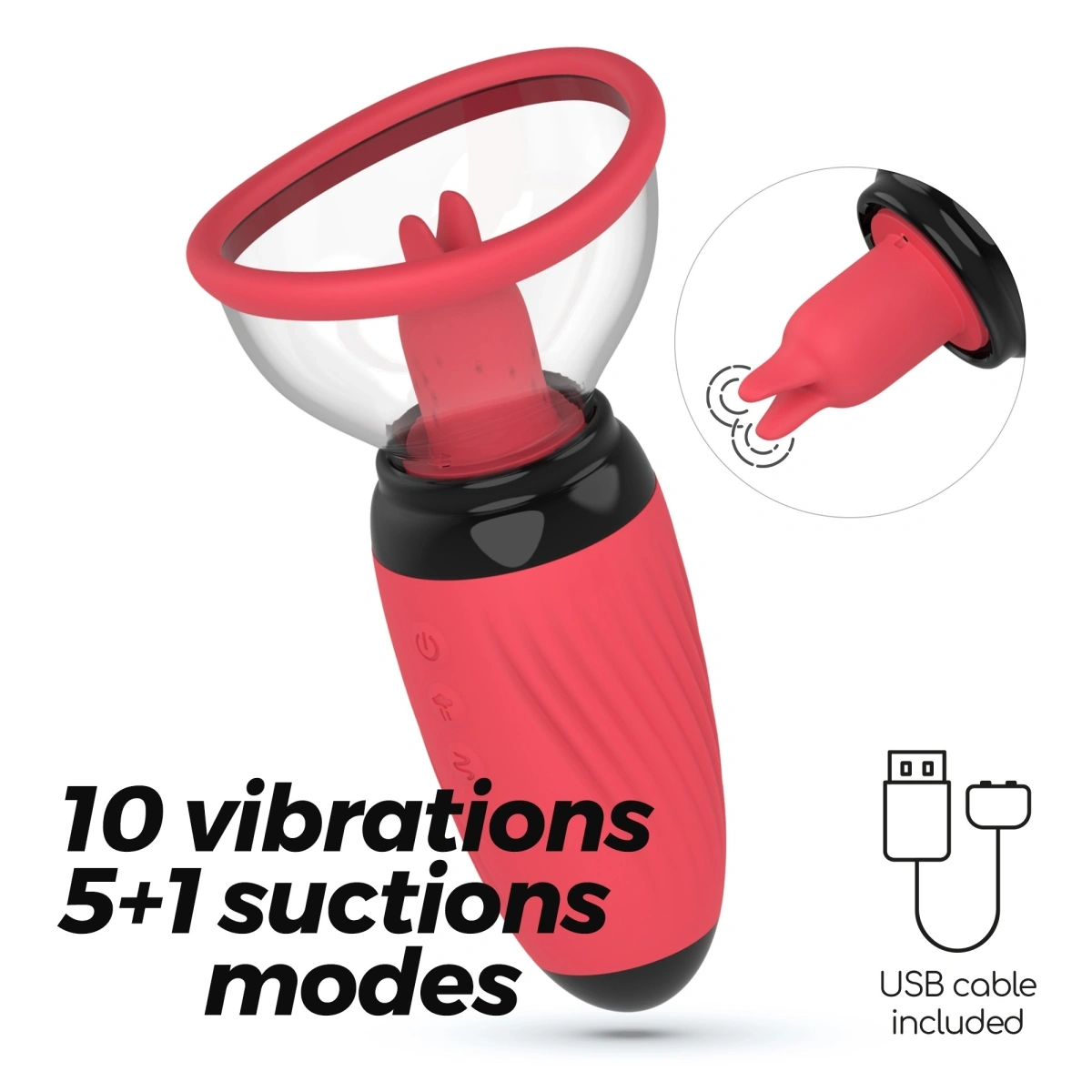 Pompa si Stimulator Clitoris Crushious Scarlet, Silicon, USB, Rosu, #6, Erotic24.ro