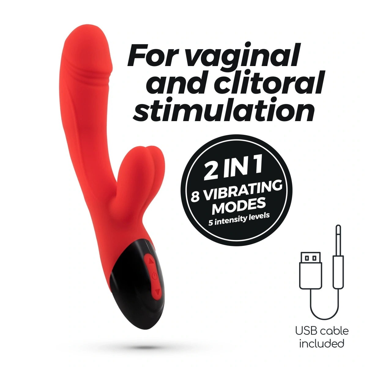 Vibrator Crushious Dare Dong, 8 Moduri Vibratii, 5 Trepte Intensitate, Silicon, USB, Rosu, 20 cm, #8, Erotic24.ro