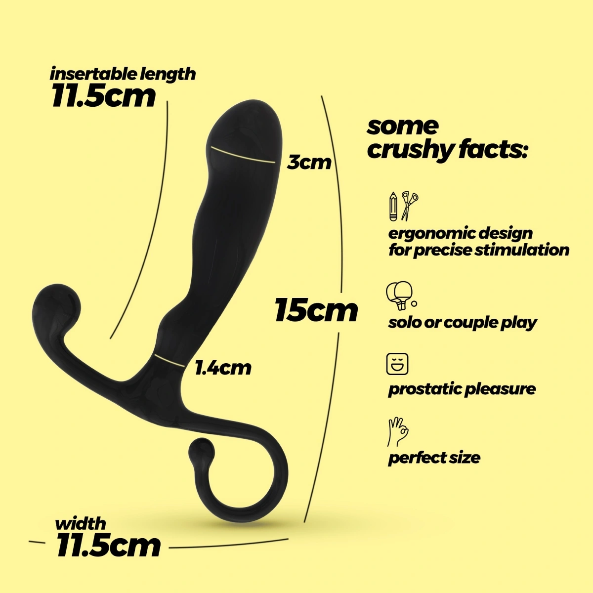 Stimulator Prostata Crushious P-Baba, ABS, Negru, 15 cm, #7, Erotic24.ro