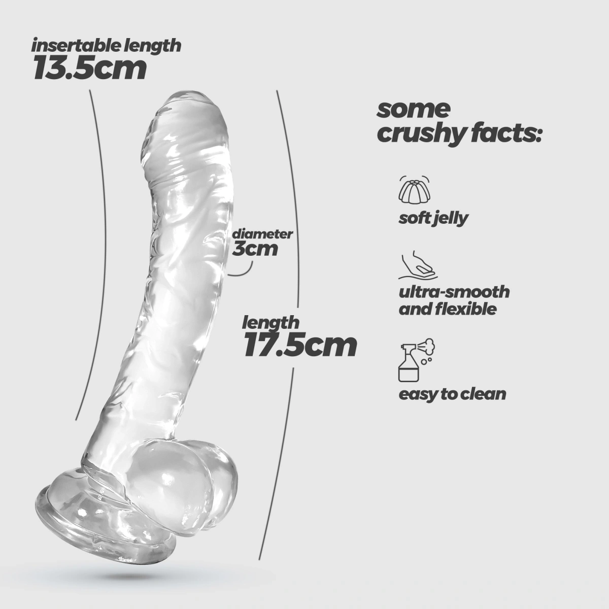 Dildo Realist Crushious Hudini cu Ventuza, TPE, Transparent, 17.5 cm, #6, Erotic24.ro