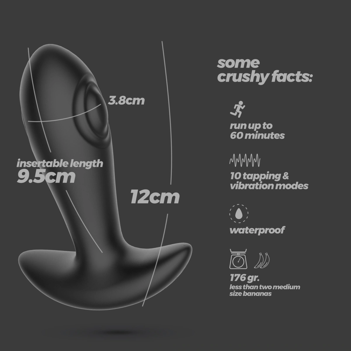 Vibrator Anal Crushious Octo, Remote Control, 10 Moduri Tapare si Vibratii, Silicon, Negru, USB, 12 cm, #9, Erotic24.ro
