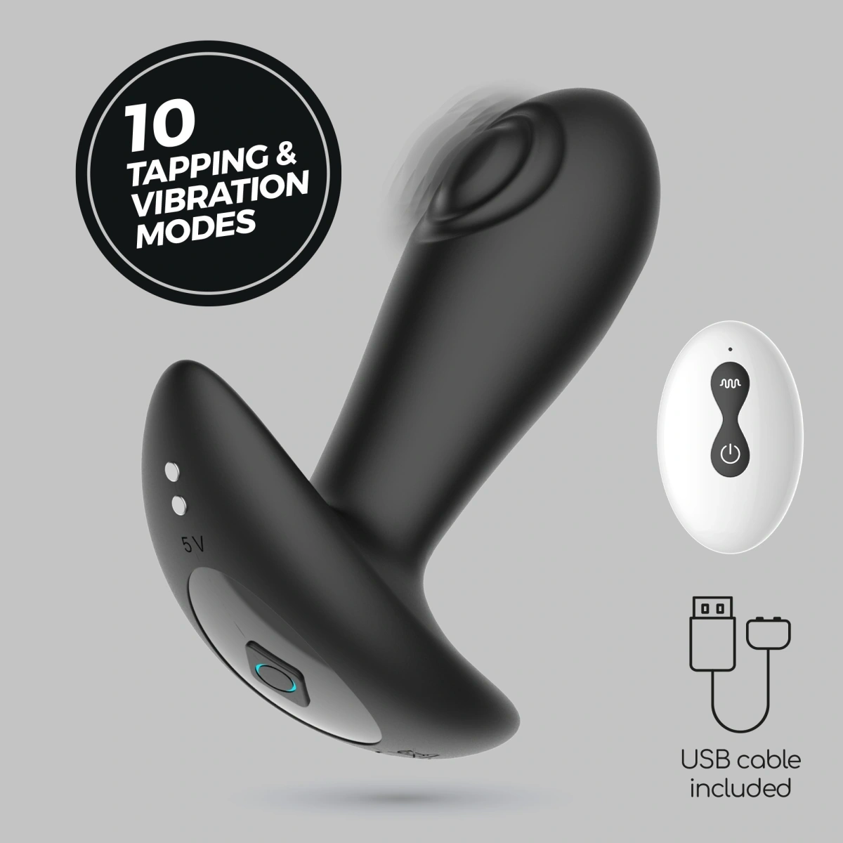 Vibrator Anal Crushious Octo, Remote Control, 10 Moduri Tapare si Vibratii, Silicon, Negru, USB, 12 cm, #8, Erotic24.ro