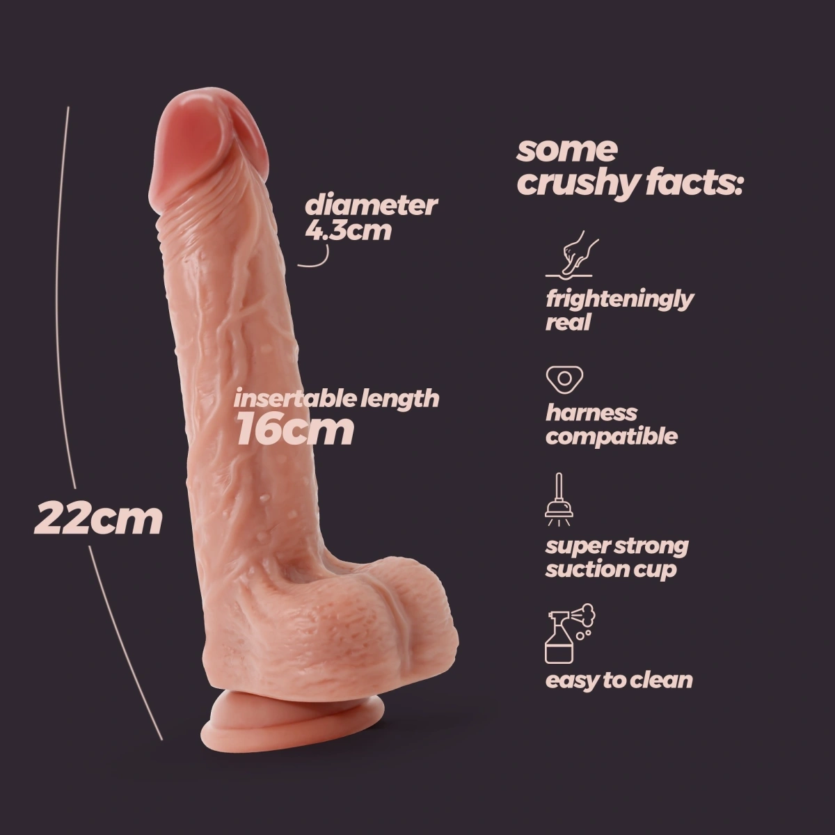 Dildo Realist Crushious Inviktus cu Ventuza, Silicon Lichid, Natural, 22 cm, Nr. 7, Erotic24.ro