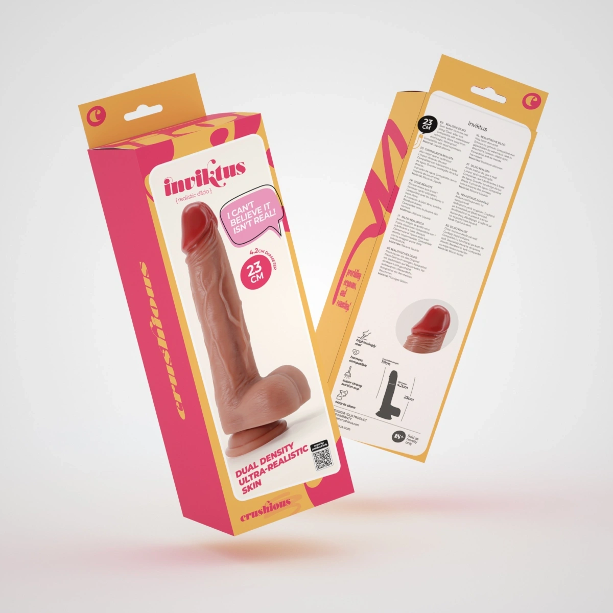 Dildo Realist Crushious Inviktus cu Ventuza, Silicon Lichid, Natural, 23 cm, Nr. 10, Erotic24.ro