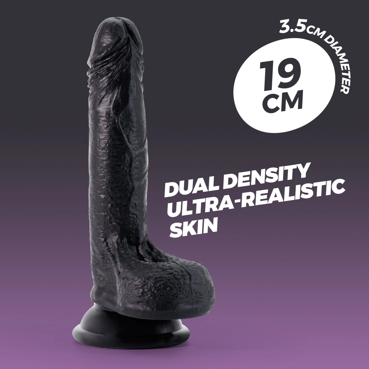 Dildo Realist Crushious Inviktus cu Ventuza, Silicon Lichid, Negru, 19 cm, Nr. 8, Erotic24.ro