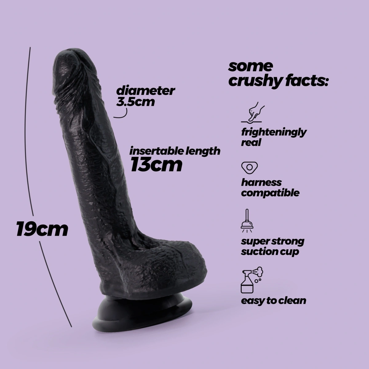 Dildo Realist Crushious Inviktus cu Ventuza, Silicon Lichid, Negru, 19 cm, Nr. 6, Erotic24.ro