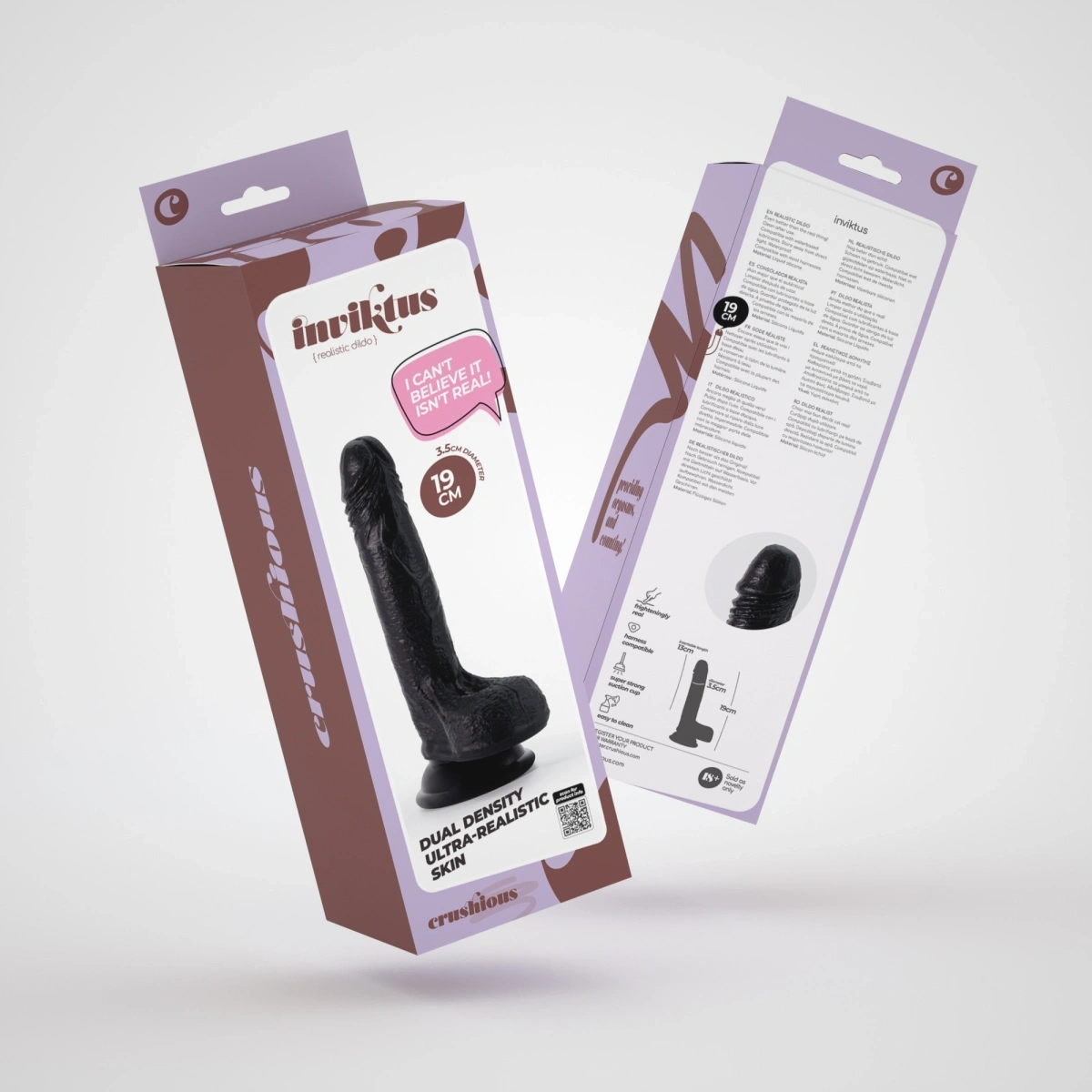 Dildo Realist Crushious Inviktus cu Ventuza, Silicon Lichid, Negru, 19 cm, Nr. 9, Erotic24.ro
