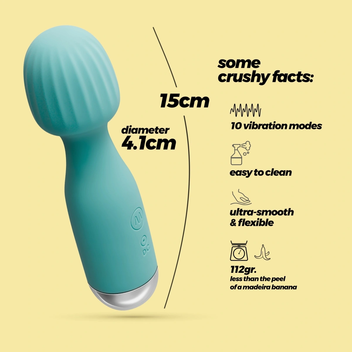 Vibrator Crushious Wanderlust Mini Wand, 10 Moduri Vibratii, Silicon, USB, Verde, 15 cm, Nr. 6, Erotic24.ro