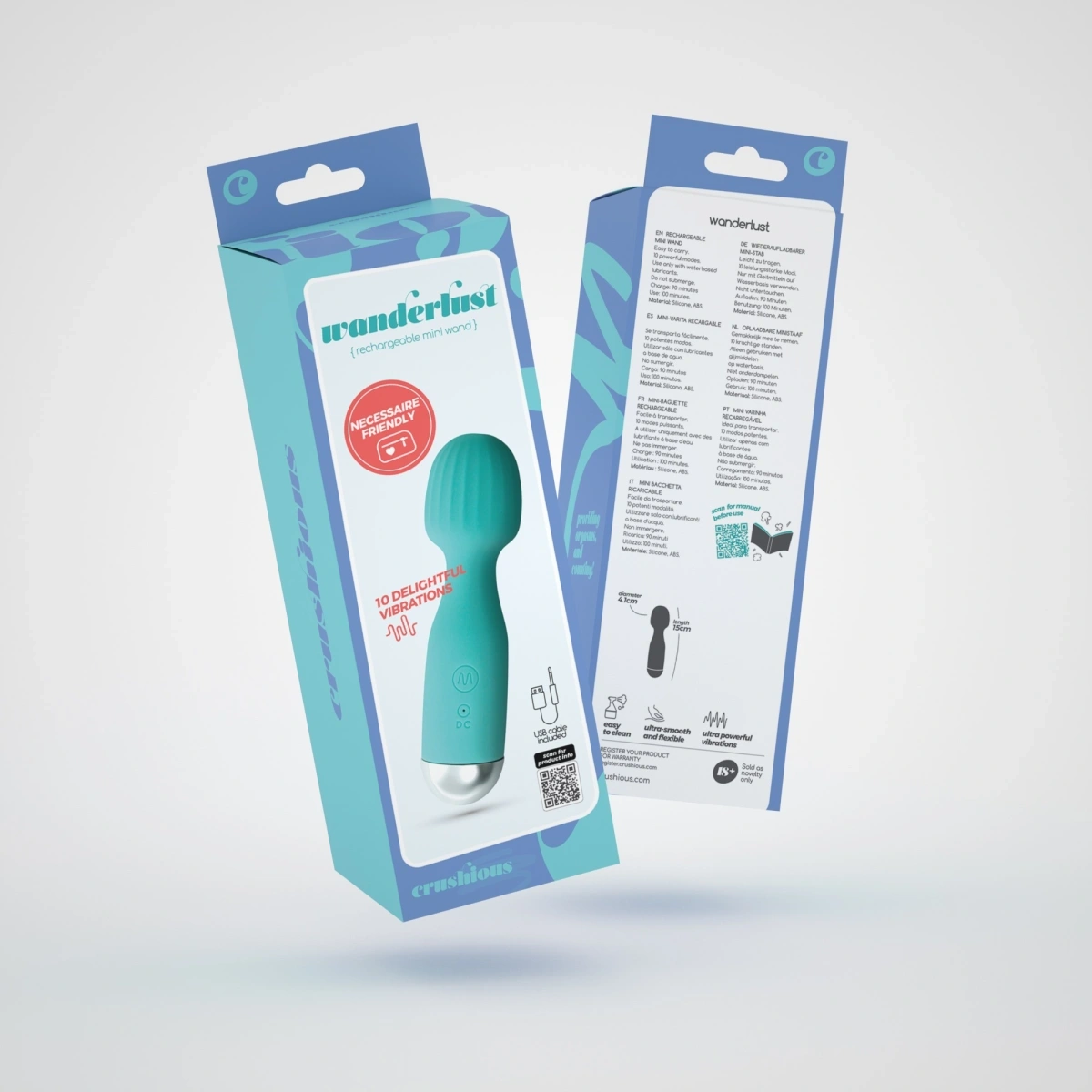 Vibrator Crushious Wanderlust Mini Wand, 10 Moduri Vibratii, Silicon, USB, Verde, 15 cm, Nr. 8, Erotic24.ro