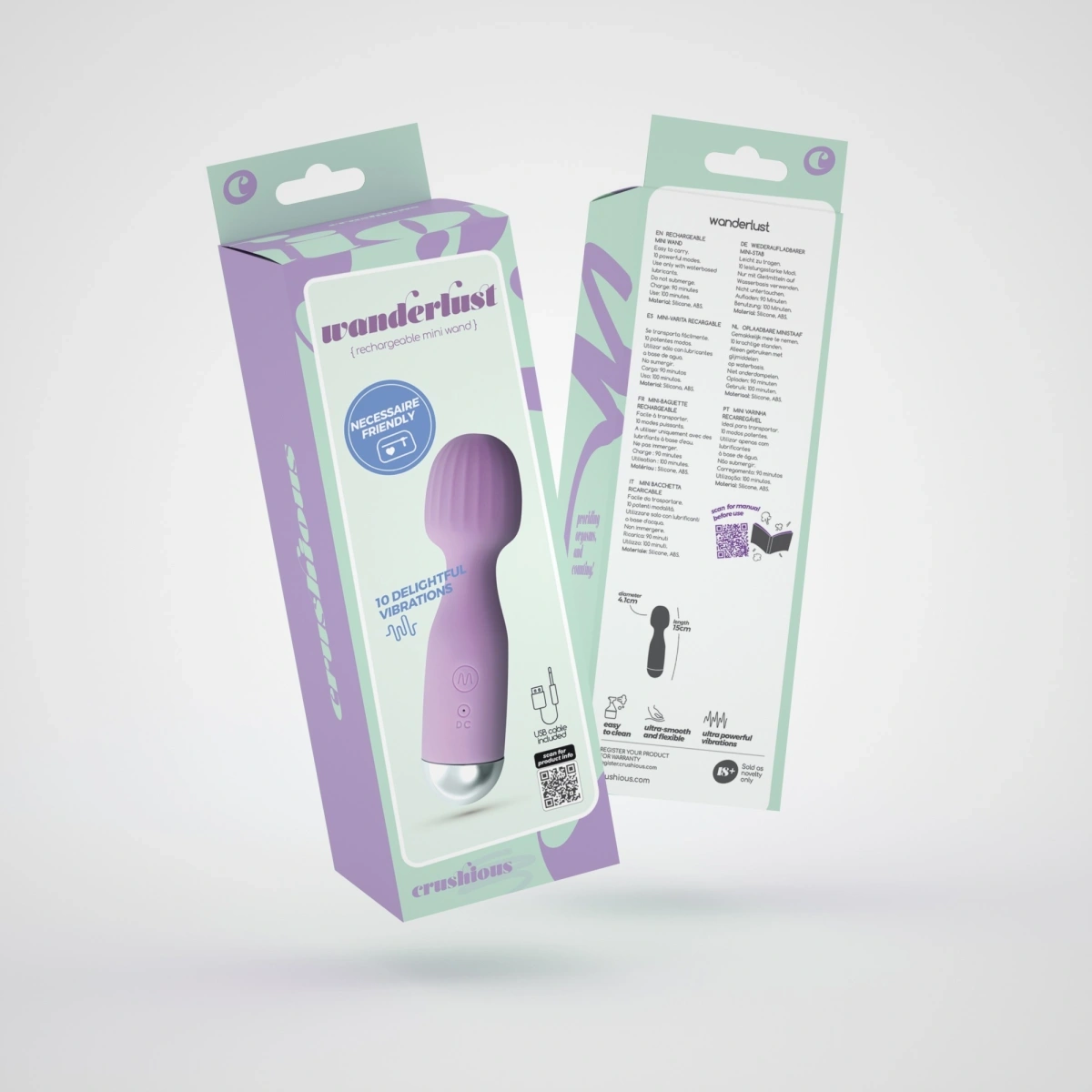 Vibrator Crushious Wanderlust Mini Wand, 10 Moduri Vibratii, Silicon, USB, Lila, 15 cm, #8, Erotic24.ro