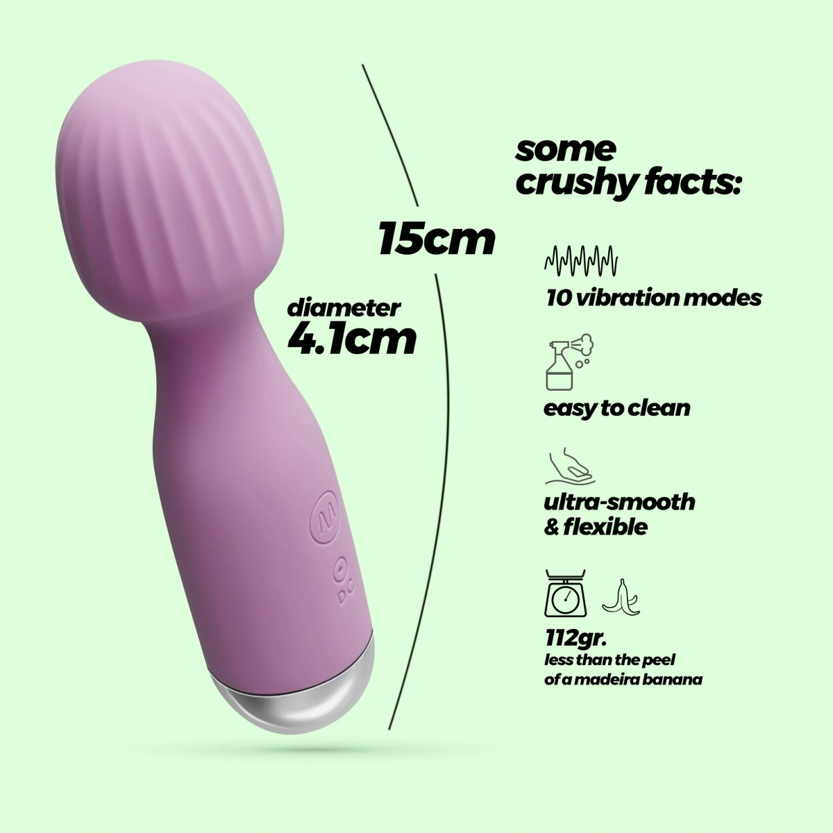 Vibrator Crushious Wanderlust Mini Wand, 10 Moduri Vibratii, Silicon, USB, Lila, 15 cm, #6, Erotic24.ro